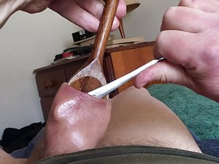 Large Spoons In Foreskin - One Metal, One Wooden free video