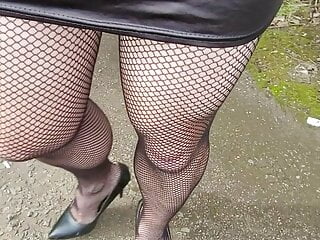 Squirt Through Fishnets In Public. Walk And Wank Outdoors free video