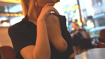 It Makes My Pussy Wet To Bare My Boobs In A Cafe With Lots Of Guys Around. Topless In Public